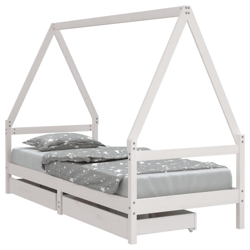 sengeramme til juniorseng m. skuffer 90x200 cm massivt fyr hvid