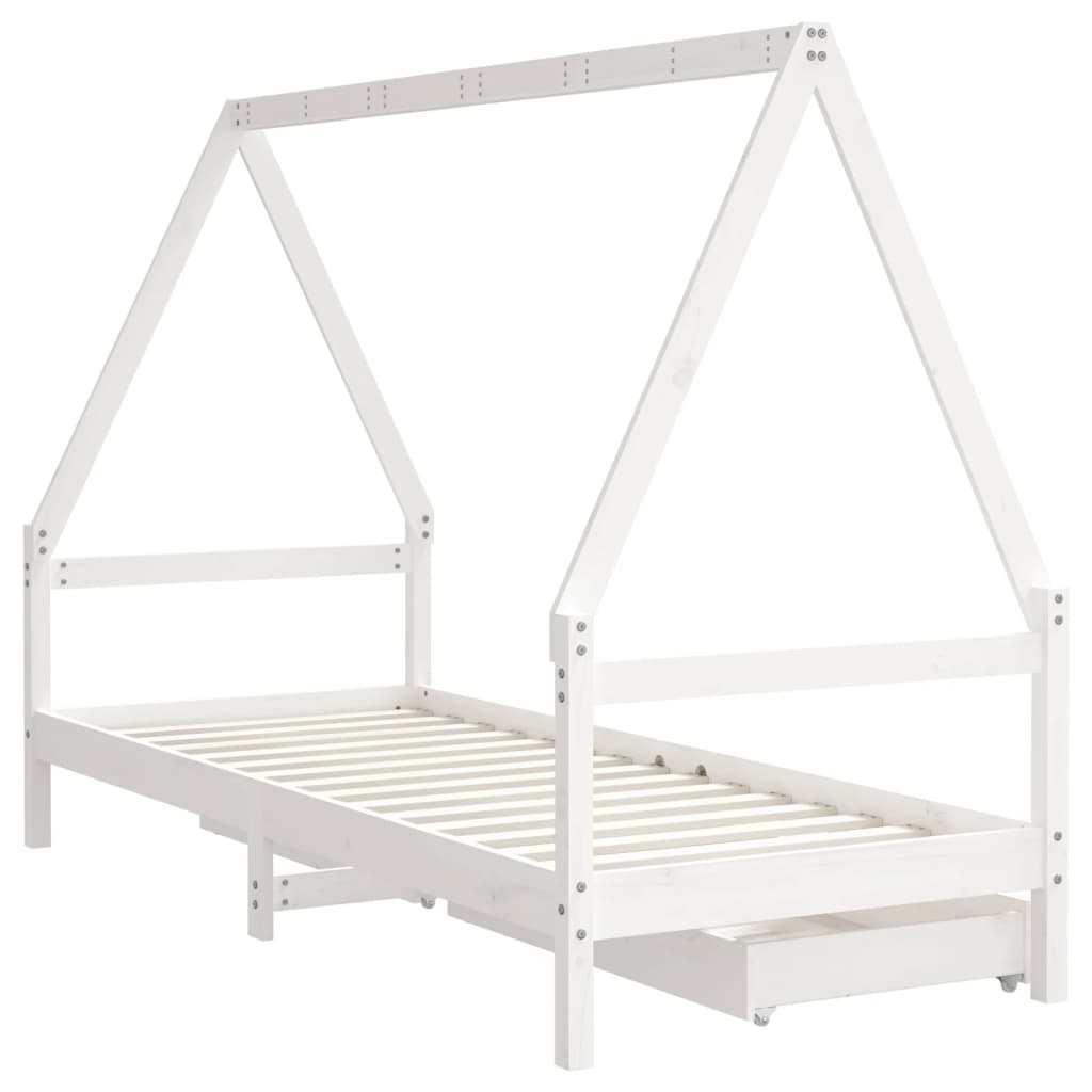 sengeramme til juniorseng m. skuffer 90x200 cm massivt fyr hvid