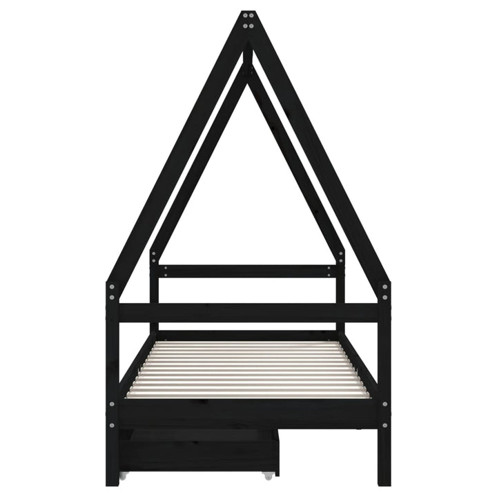 sengeramme til juniorseng m. skuffer 90x200 cm massivt fyr sort