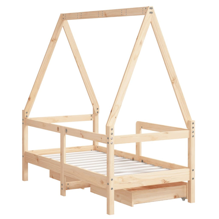 sengeramme til juniorseng m. skuffer 70x140 cm massivt fyr