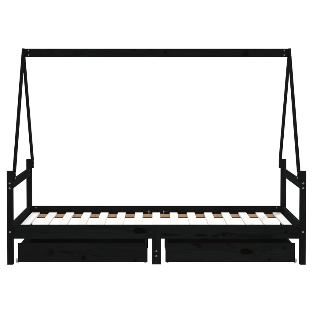 sengeramme til juniorseng m. skuffer 90x190 cm massivt fyr sort