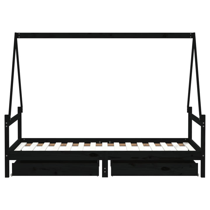 sengeramme til juniorseng m. skuffer 90x190 cm massivt fyr sort