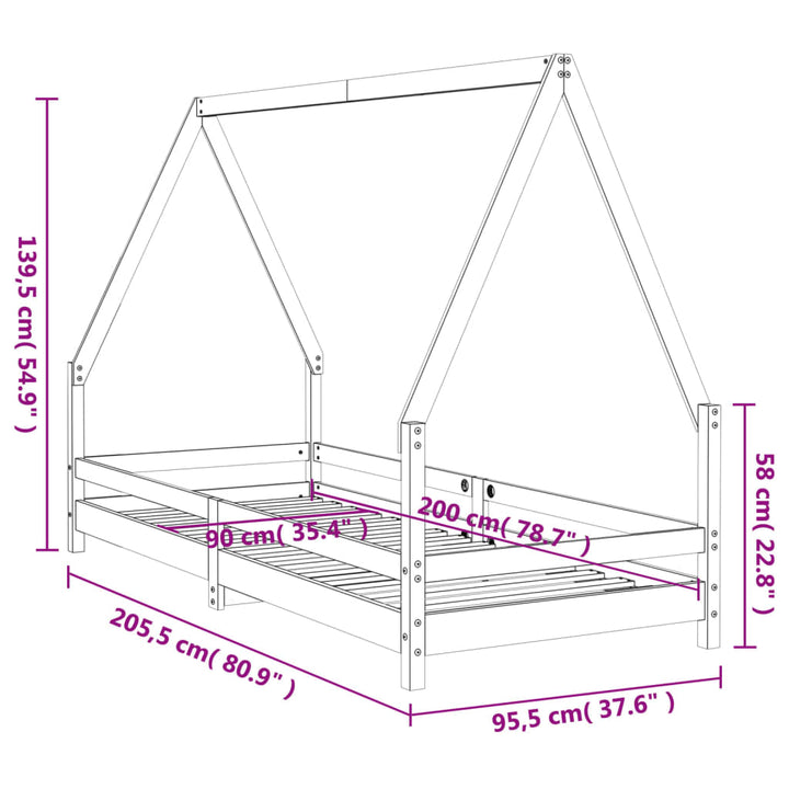 sengeramme til juniorseng 90x200 cm massivt fyrretræ