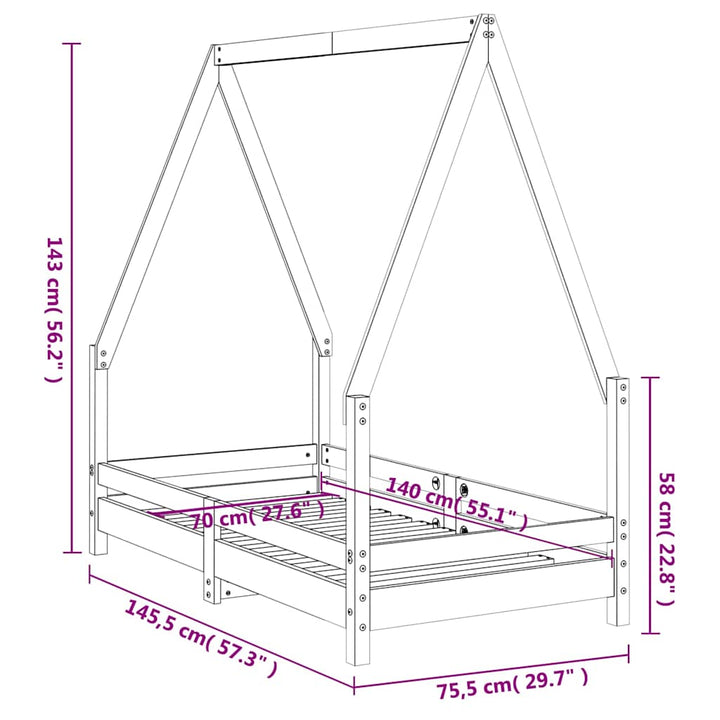 sengeramme til juniorseng 70x140 cm massivt fyrretræ