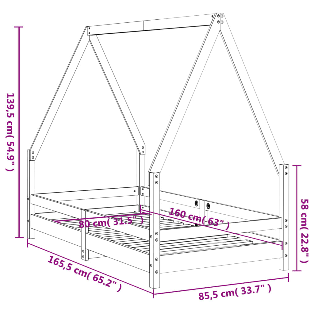 sengeramme til juniorseng 80x160 cm massivt fyrretræ