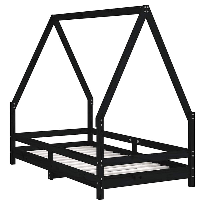 sengeramme til juniorseng 80x160 cm massivt fyrretræ sort