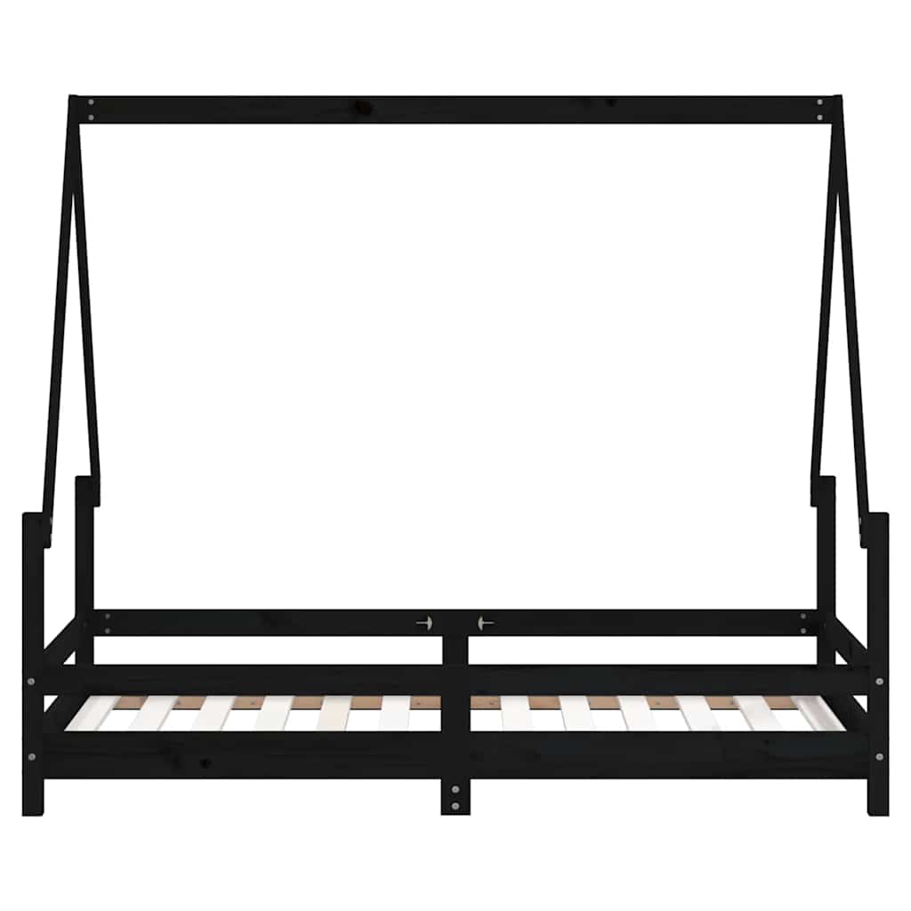 sengeramme til juniorseng 80x160 cm massivt fyrretræ sort