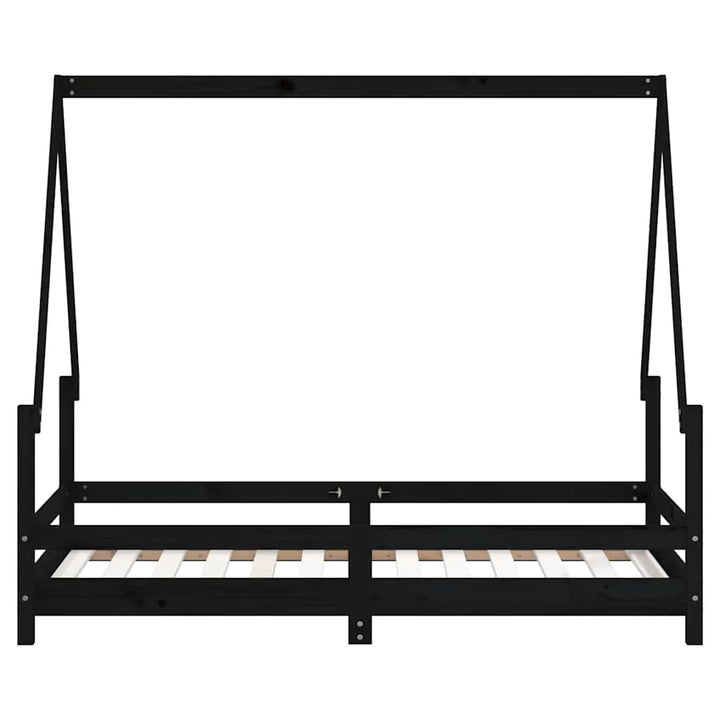 sengeramme til juniorseng 80x160 cm massivt fyrretræ sort