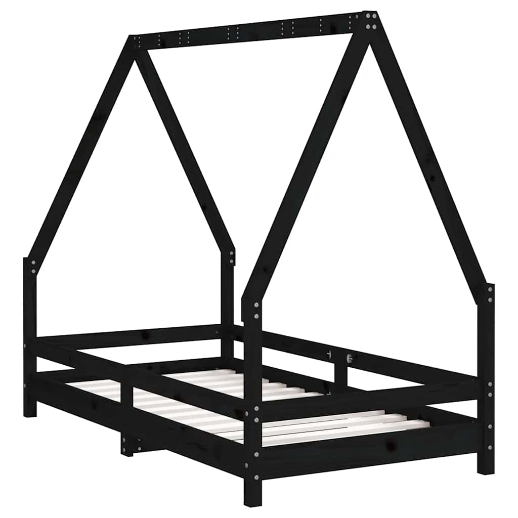 sengeramme til juniorseng 80x160 cm massivt fyrretræ sort