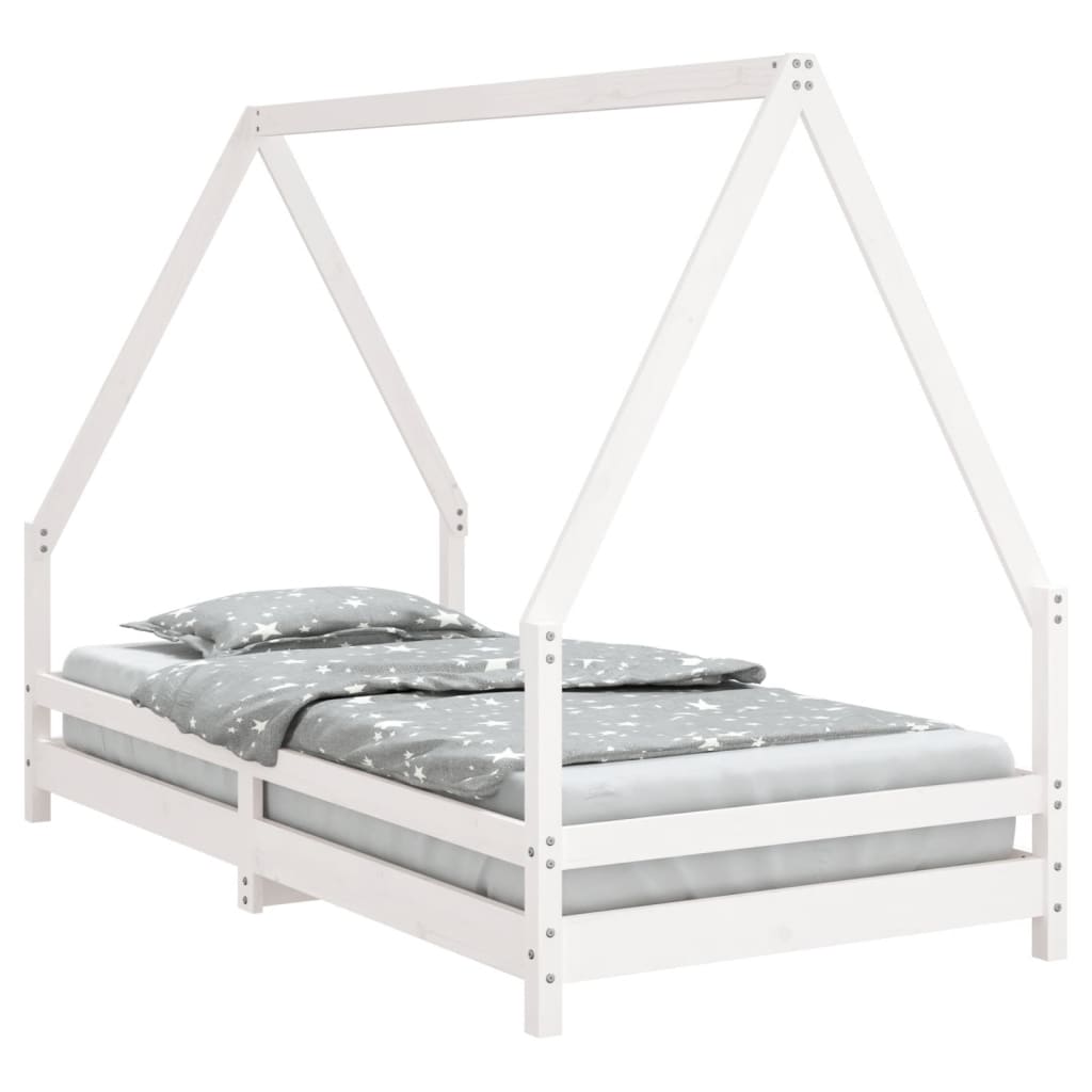 sengeramme til juniorseng 90x190 cm massivt fyrretræ hvid