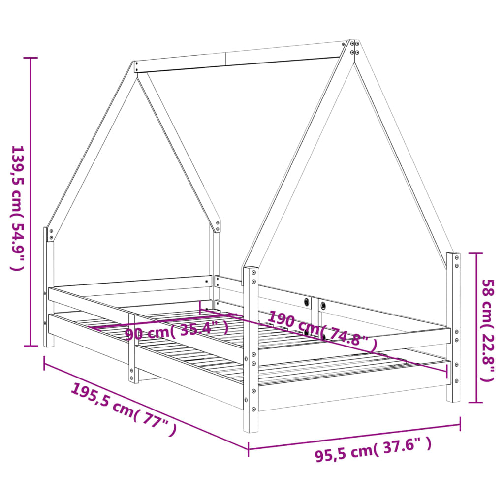 sengeramme til juniorseng 90x190 cm massivt fyrretræ hvid