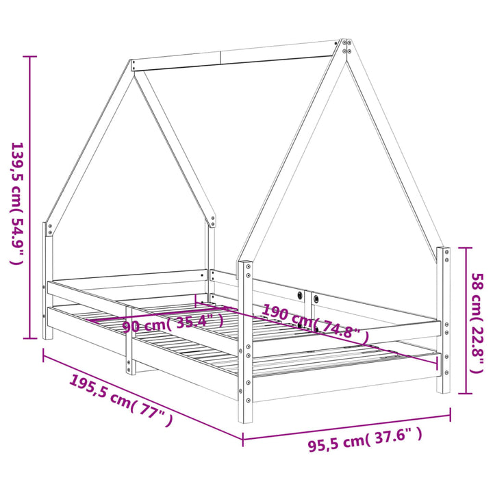 sengeramme til juniorseng 90x190 cm massivt fyrretræ hvid