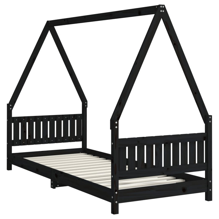 sengeramme til juniorseng 80x200 cm massivt fyrretræ sort