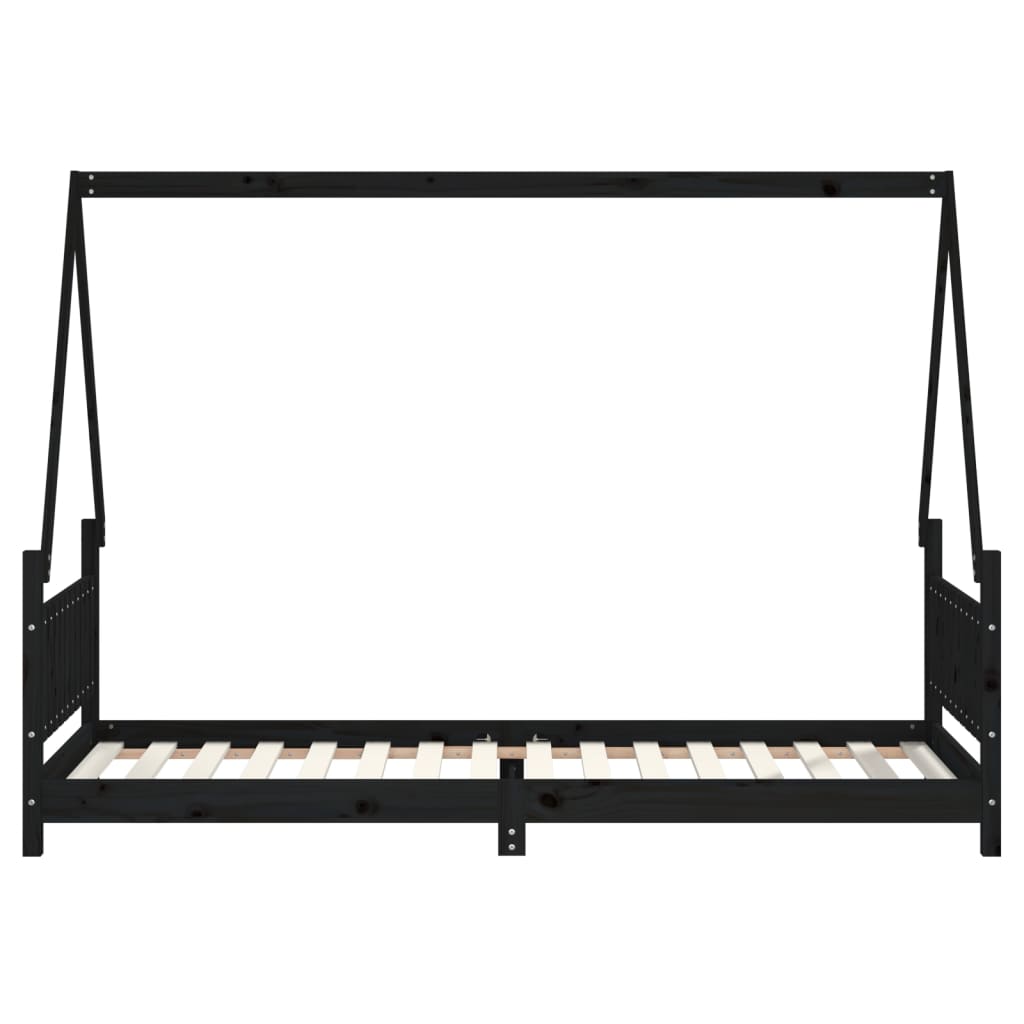 sengeramme til juniorseng 80x200 cm massivt fyrretræ sort