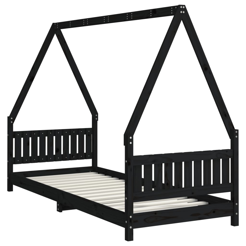 sengeramme til juniorseng 80x200 cm massivt fyrretræ sort