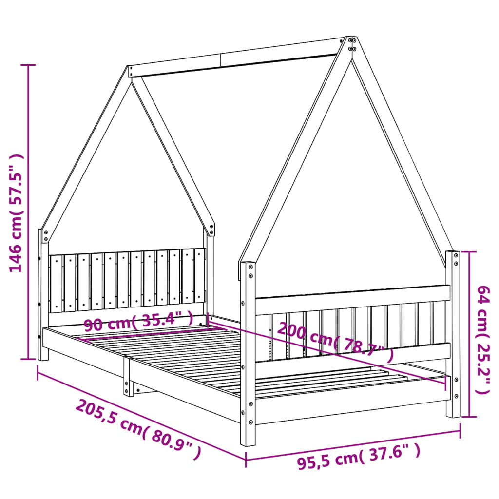 sengeramme til juniorseng 90x200 cm massivt fyrretræ hvid