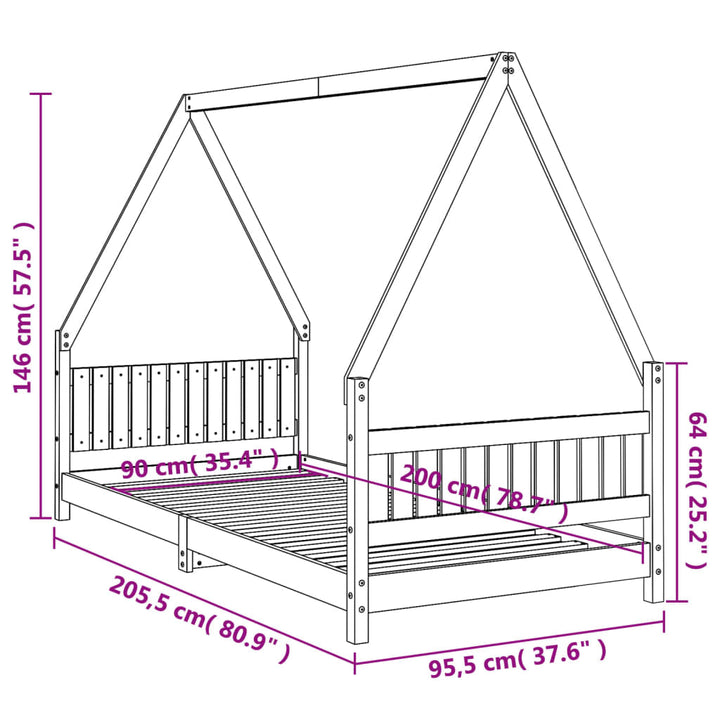 sengeramme til juniorseng 90x200 cm massivt fyrretræ hvid