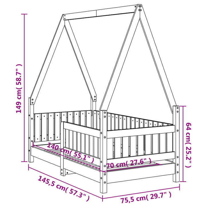 sengeramme til juniorseng 70x140 cm massivt fyrretræ