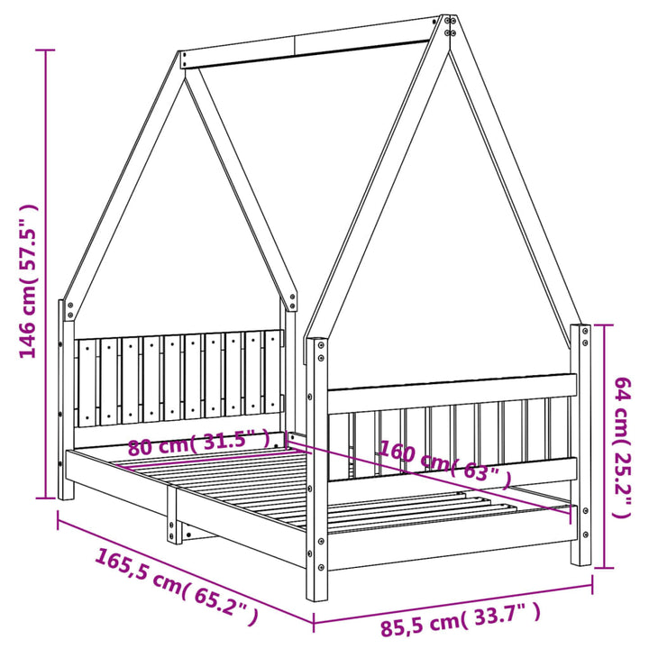 sengeramme til juniorseng 80x160 cm massivt fyrretræ hvid