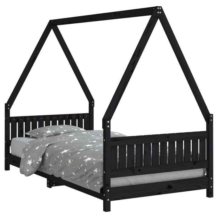 sengeramme til juniorseng 90x190 cm massivt fyrretræ sort