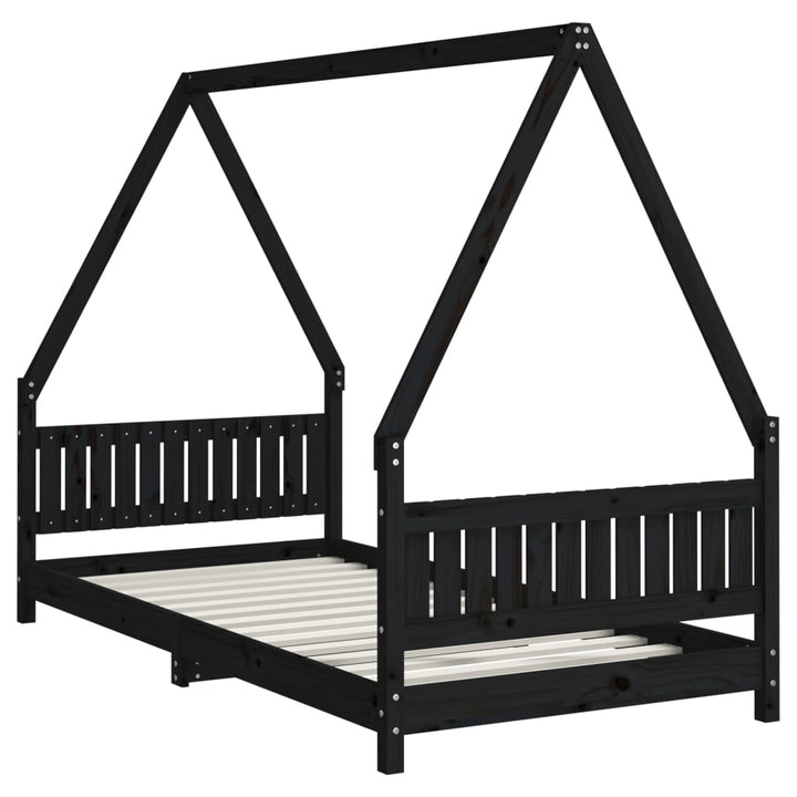 sengeramme til juniorseng 90x190 cm massivt fyrretræ sort