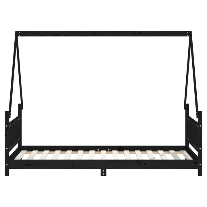 sengeramme til juniorseng 90x190 cm massivt fyrretræ sort