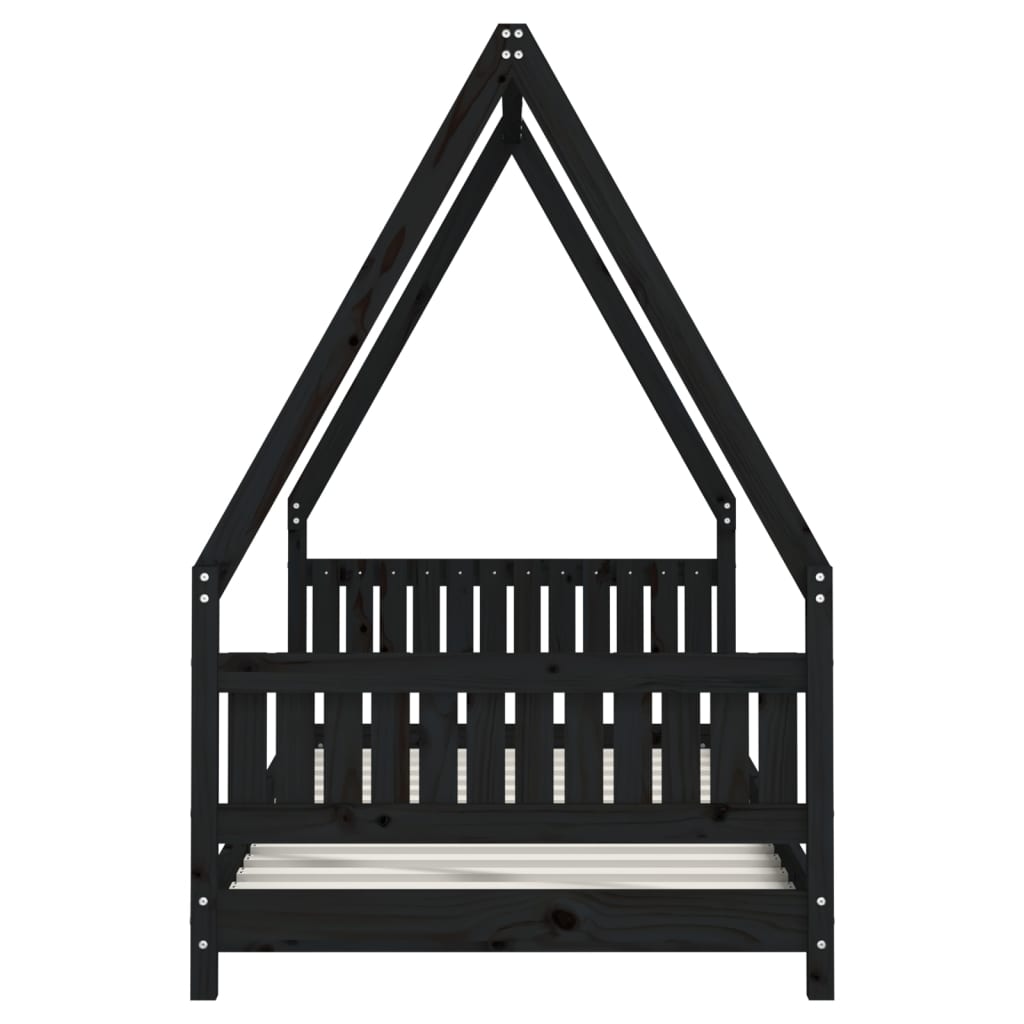 sengeramme til juniorseng 90x190 cm massivt fyrretræ sort