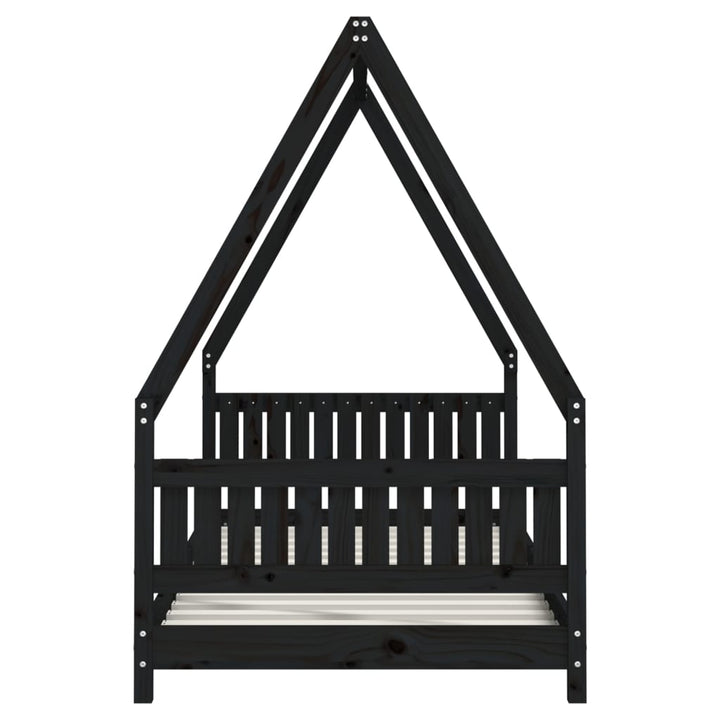 sengeramme til juniorseng 90x190 cm massivt fyrretræ sort