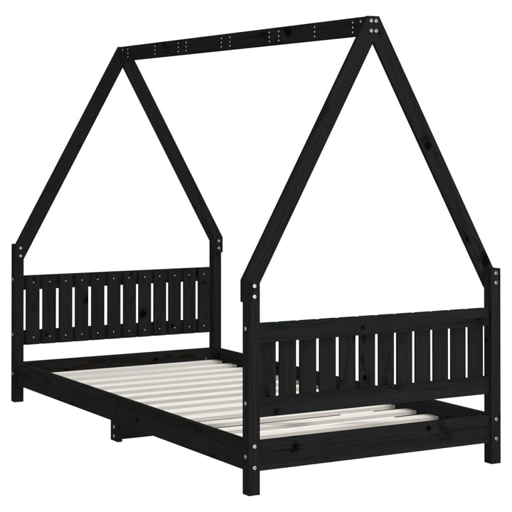 sengeramme til juniorseng 90x190 cm massivt fyrretræ sort