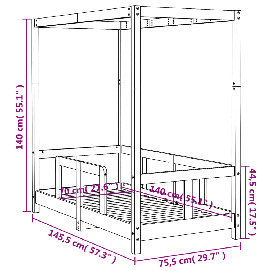 sengeramme til juniorseng 70x140 cm massivt fyrretræ