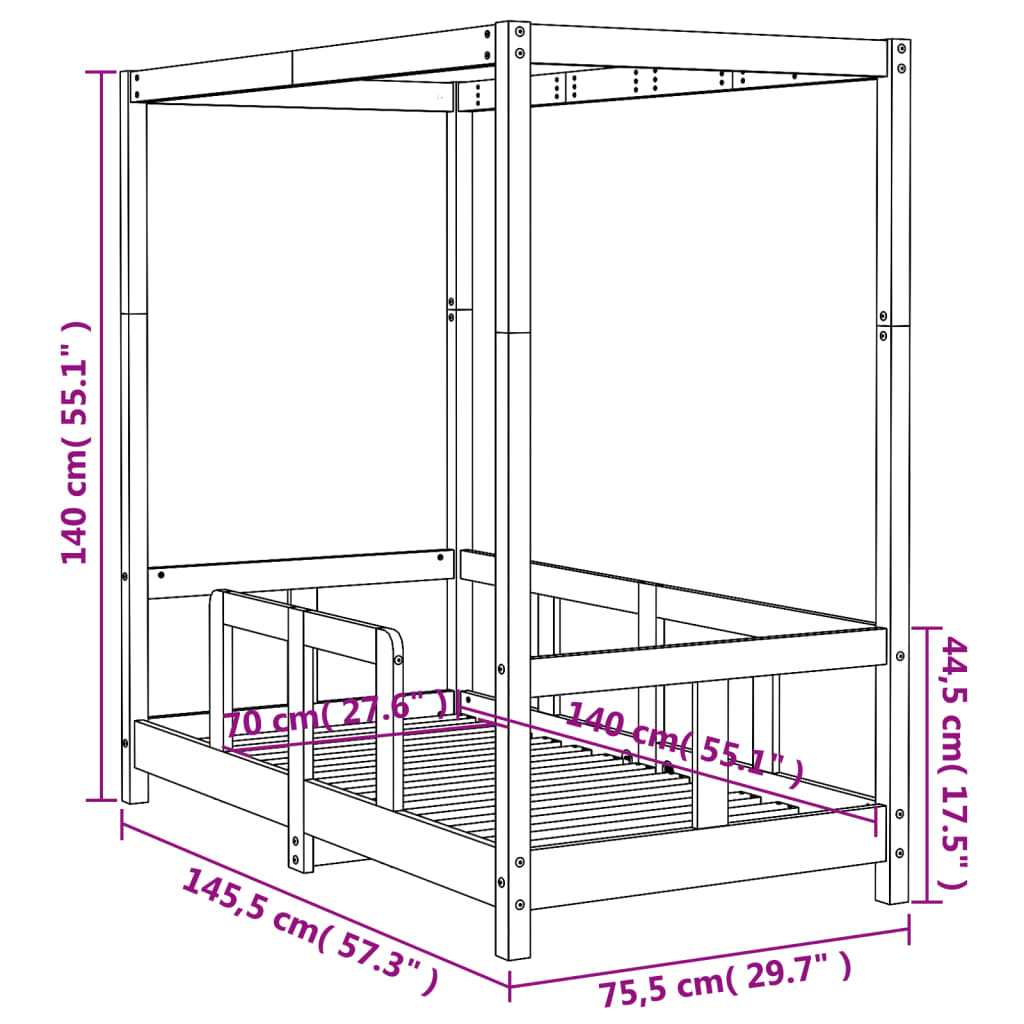 sengeramme til juniorseng 70x140 cm massivt fyrretræ hvid