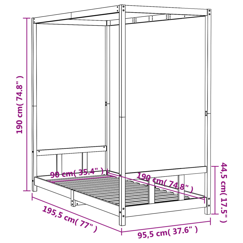 sengeramme til juniorseng 90x190 cm massivt fyrretræ hvid