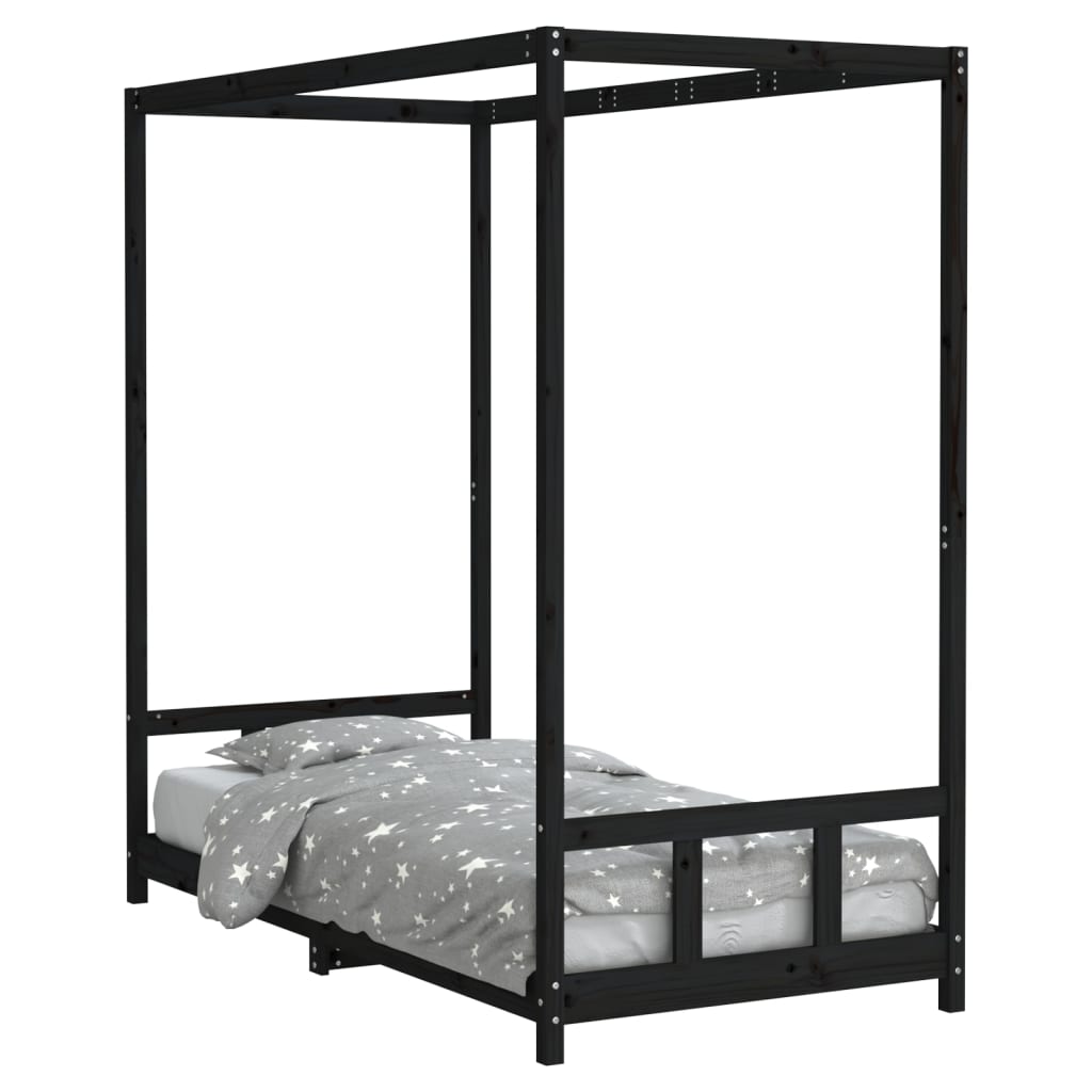 sengeramme til juniorseng 90x190 cm massivt fyrretræ sort