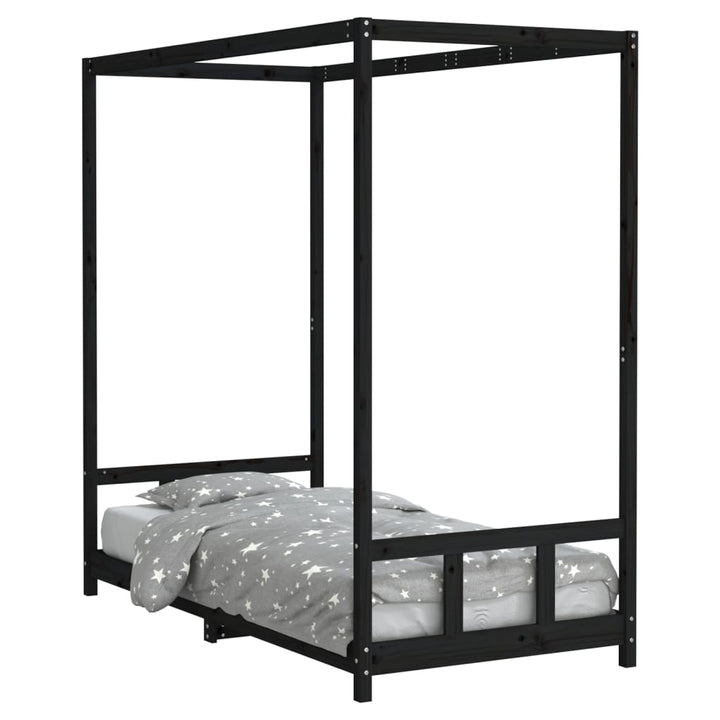 sengeramme til juniorseng 90x190 cm massivt fyrretræ sort