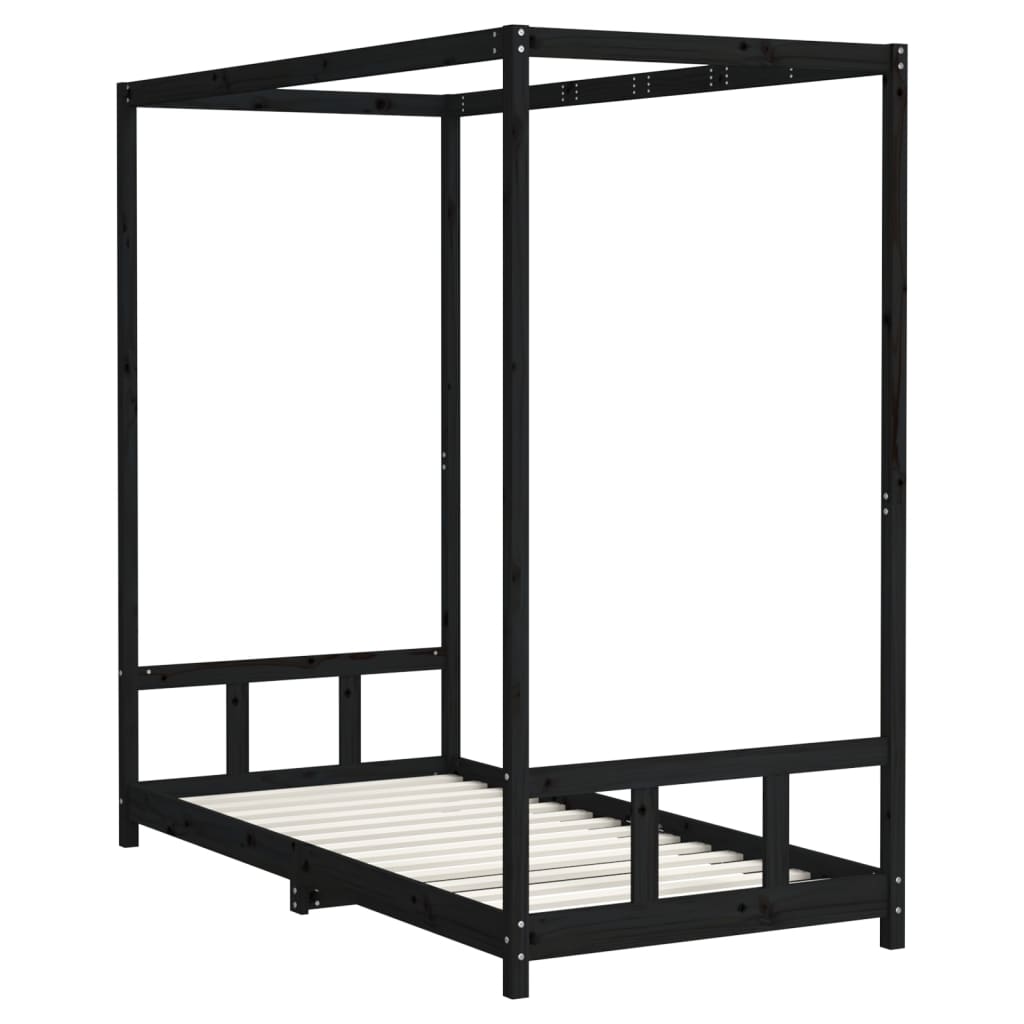 sengeramme til juniorseng 90x190 cm massivt fyrretræ sort