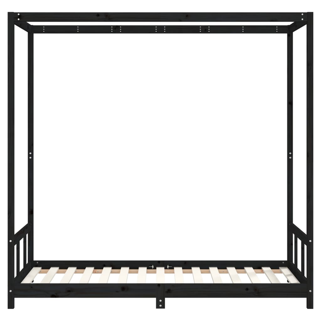 sengeramme til juniorseng 90x190 cm massivt fyrretræ sort