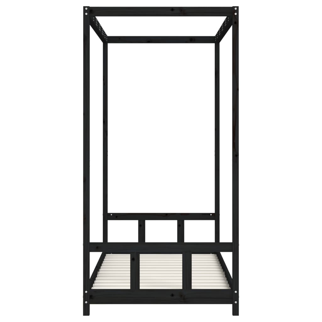 sengeramme til juniorseng 90x190 cm massivt fyrretræ sort