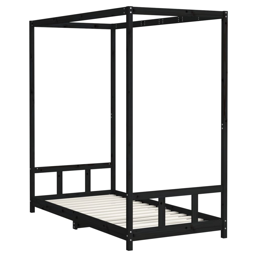 sengeramme til juniorseng 90x190 cm massivt fyrretræ sort