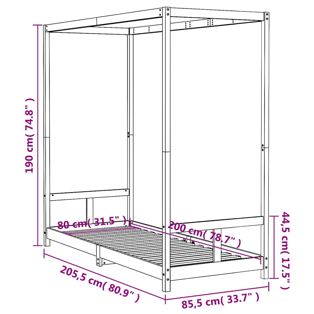 sengeramme til juniorseng 80x200 cm massivt fyrretræ