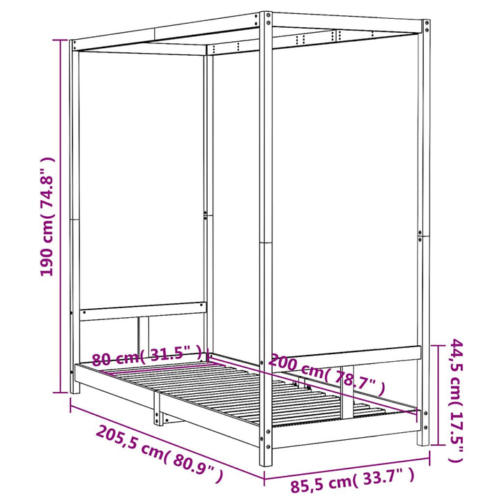 sengeramme til juniorseng 80x200 cm massivt fyrretræ
