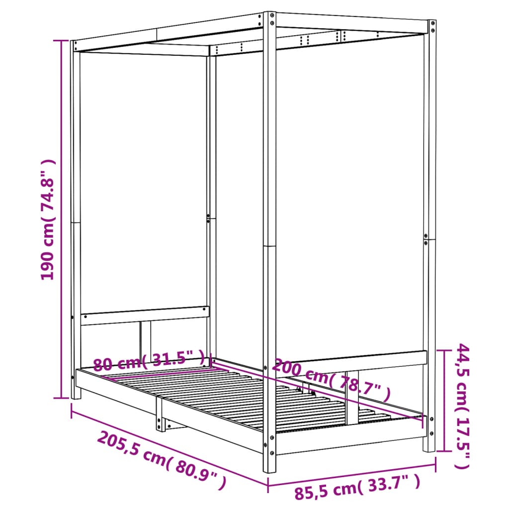 sengeramme til juniorseng 80x200 cm massivt fyrretræ hvid