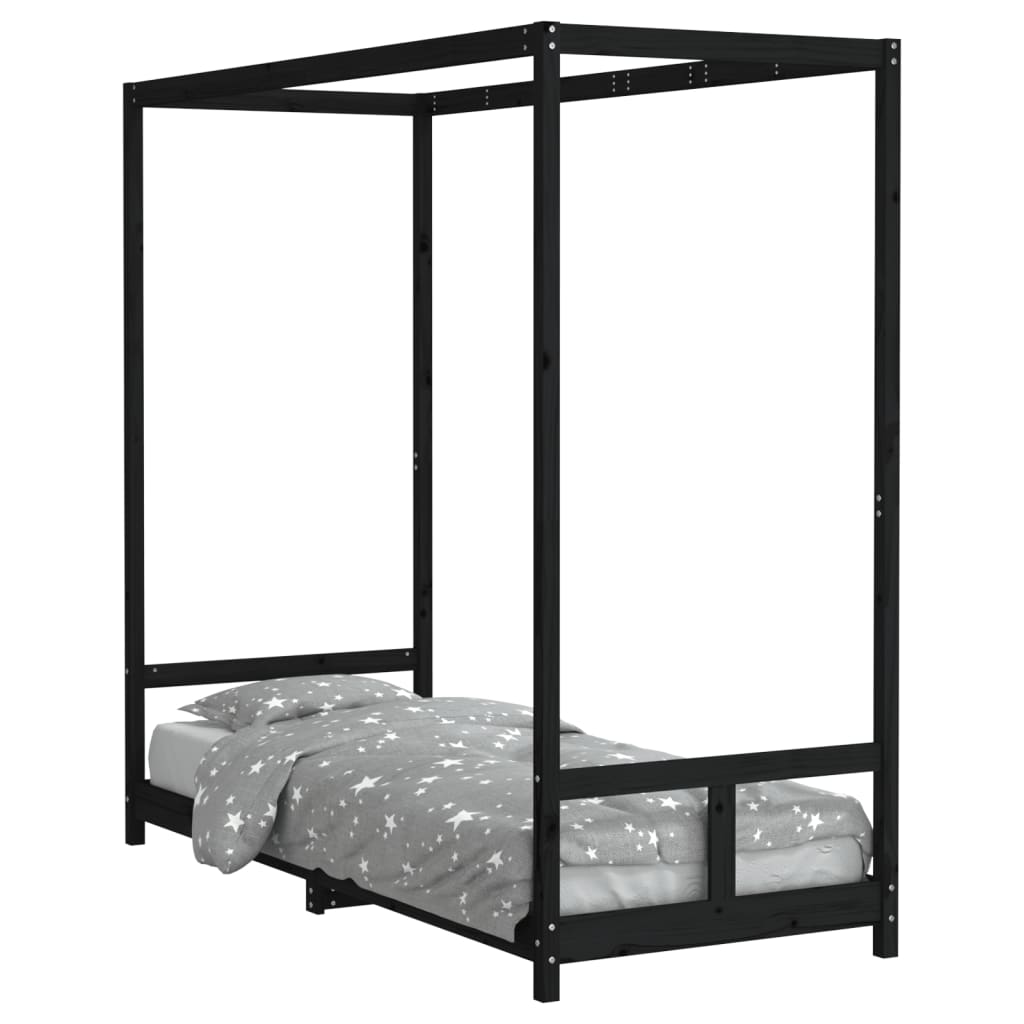sengeramme til juniorseng 80x200 cm massivt fyrretræ sort