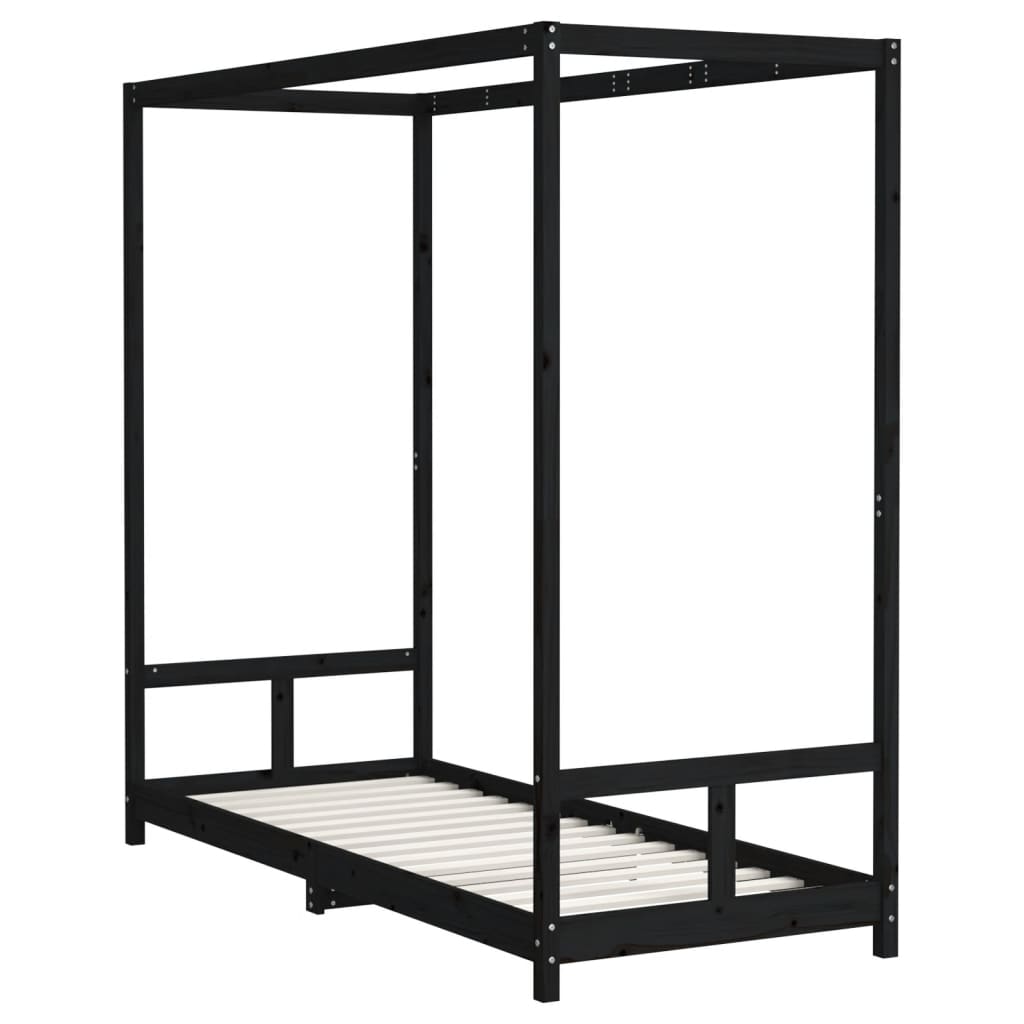 sengeramme til juniorseng 80x200 cm massivt fyrretræ sort