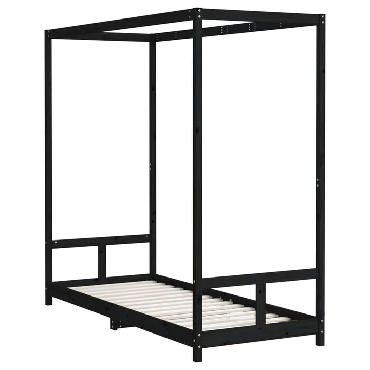 sengeramme til juniorseng 80x200 cm massivt fyrretræ sort
