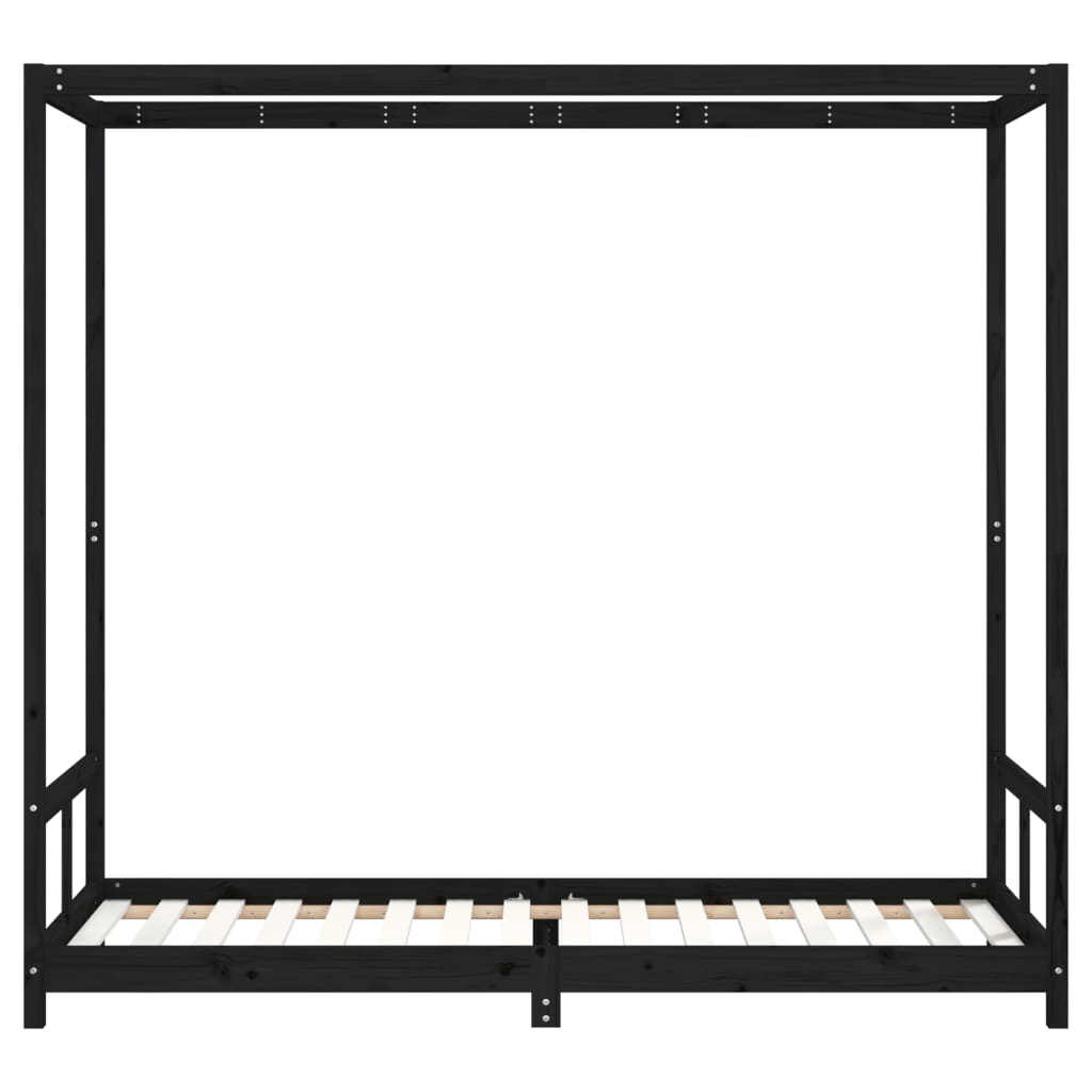sengeramme til juniorseng 80x200 cm massivt fyrretræ sort
