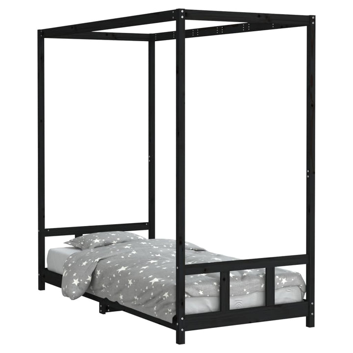sengeramme til juniorseng 90x200 cm massivt fyrretræ sort
