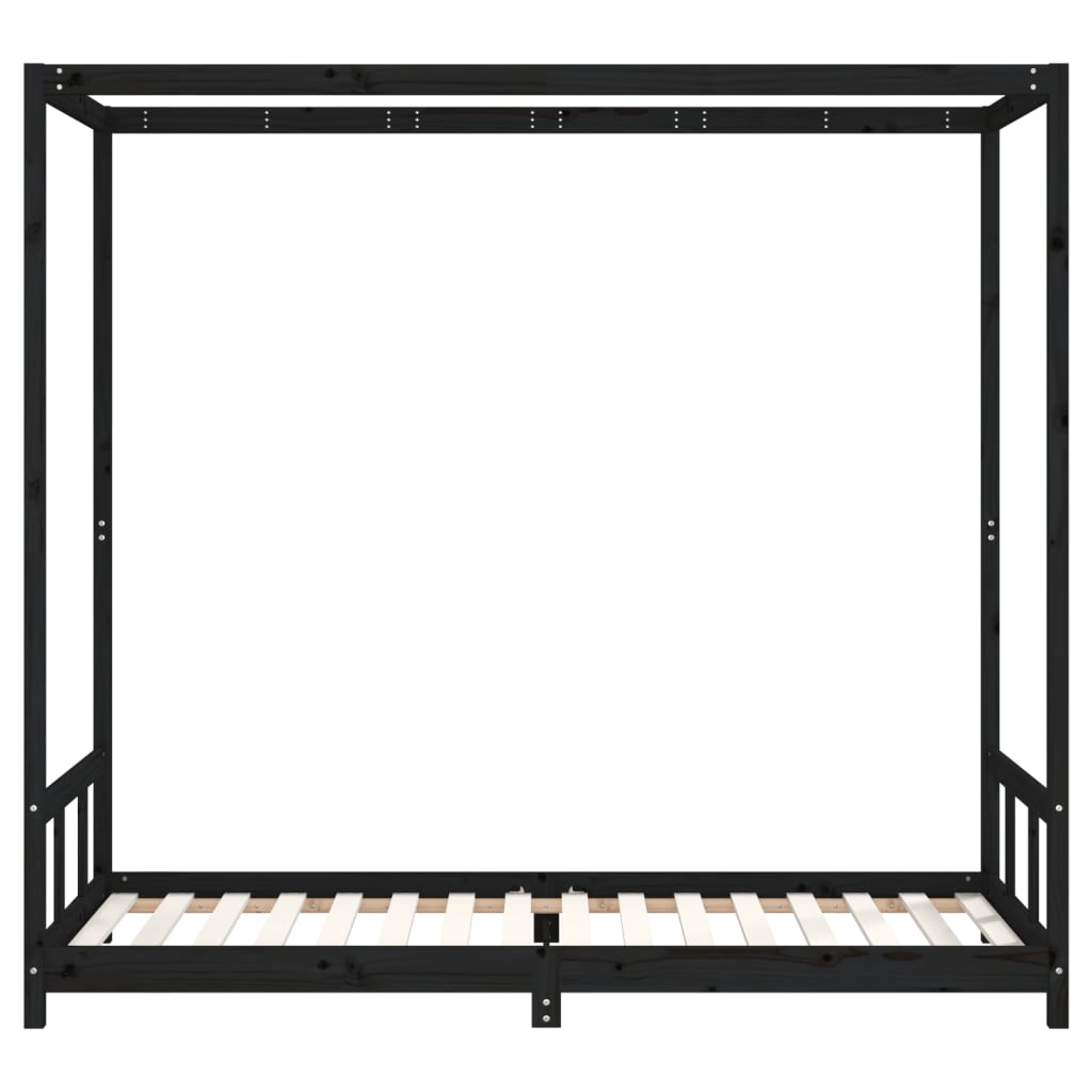 sengeramme til juniorseng 90x200 cm massivt fyrretræ sort
