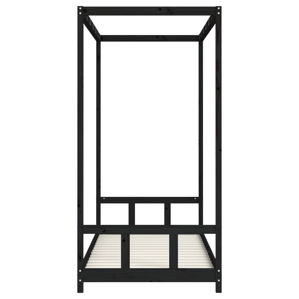 sengeramme til juniorseng 90x200 cm massivt fyrretræ sort