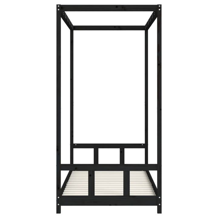 sengeramme til juniorseng 90x200 cm massivt fyrretræ sort