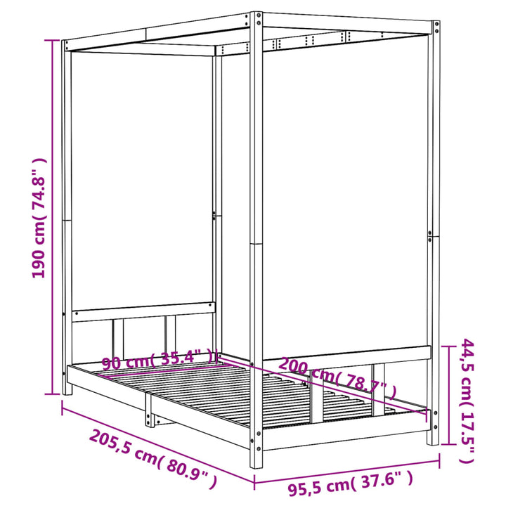 sengeramme til juniorseng 90x200 cm massivt fyrretræ sort